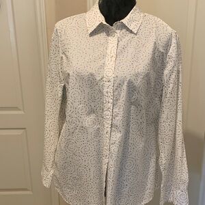 Talbots White and Gold Patterned Blouse